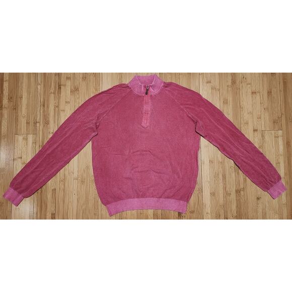 Johnnie O Sweater Mens Sz Medium Knit Long Sleeve 1/4 Zip Salmon Pink Golf Beach - Picture 2 of 9